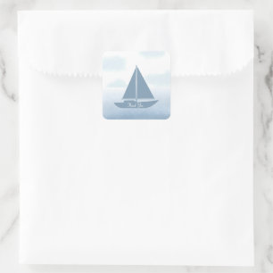 Sailboat Blue Watercolor Boy Baby Shower Square Sticker