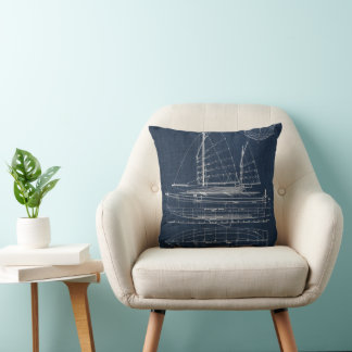Sailboat Blueprints Throw Pillow