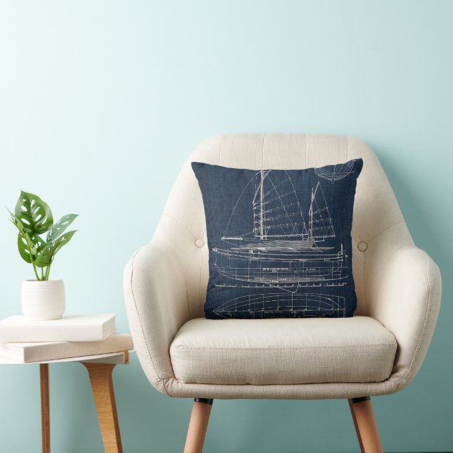 Sailboat Blueprints Throw Pillow (Chair)