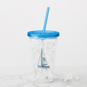 Sailboat cartoon illustration  acrylic tumbler
