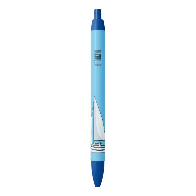 Sailboat cartoon illustration black ink pen (Front Vertical)
