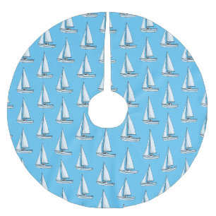 Sailboat cartoon illustration brushed polyester tree skirt