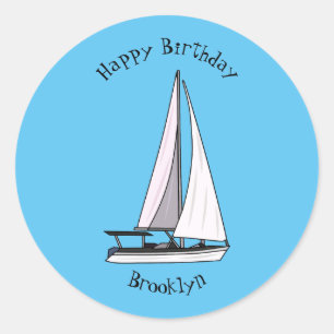 Sailboat cartoon illustration classic round sticker