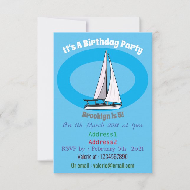 Sailboat cartoon illustration invitation (Front)