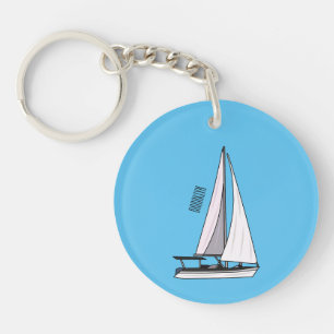 Sailboat cartoon illustration keychain