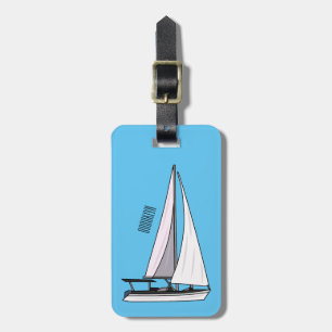Sailboat cartoon illustration luggage tag