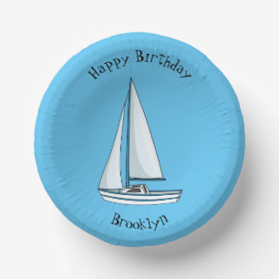 Sailboat cartoon illustration paper plate