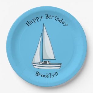 Sailboat cartoon illustration paper plate