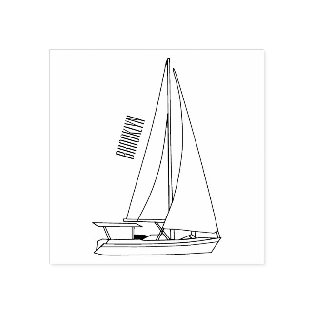 Sailboat cartoon illustration rubber stamp (Imprint)