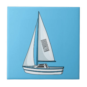 Sailboat cartoon illustration tile
