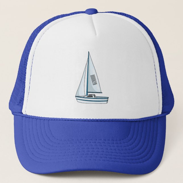 Sailboat cartoon illustration  trucker hat (Front)