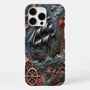 Sailboat Carving With Waves and Nautical Elements iPhone 16 Pro Max Case