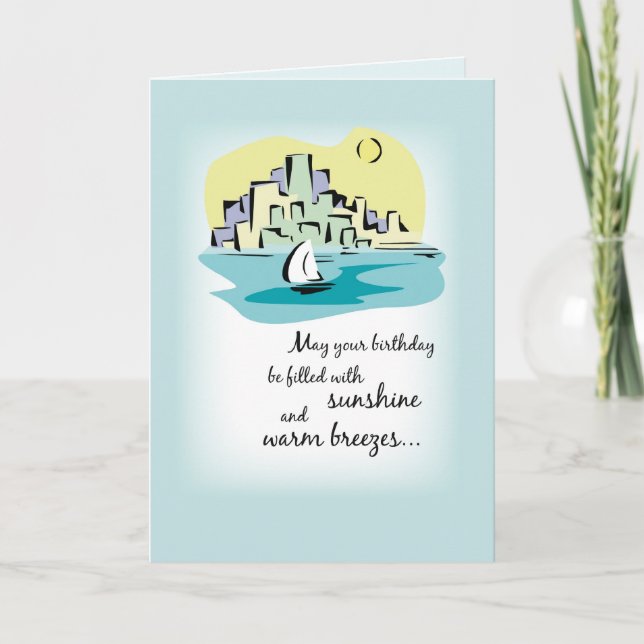 Sailboat City Birthday Card (Front)