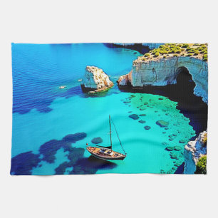 Sailboat Cliffside Sanctuary Art Kitchen Towel
