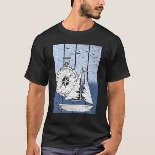 Sailboat Compass Nautical Ship Skipper Captain Sai T-Shirt
