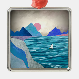 Sailboat Cove Landscape Metal Ornament