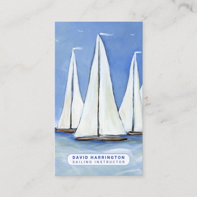Sailboat Custom QR Code Scannable Coastal Vertical Business Card (Front)