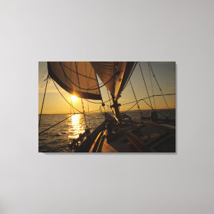 Sailboat Deck, Heading Into Setting Sun Canvas Print