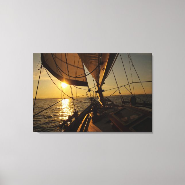 Sailboat Deck, Heading Into Setting Sun Canvas Print (Front)
