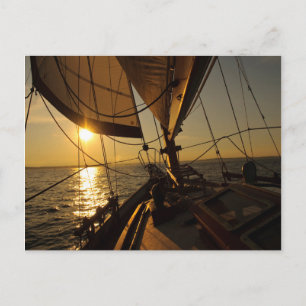 Sailboat Deck, Heading Into Setting Sun Postcard