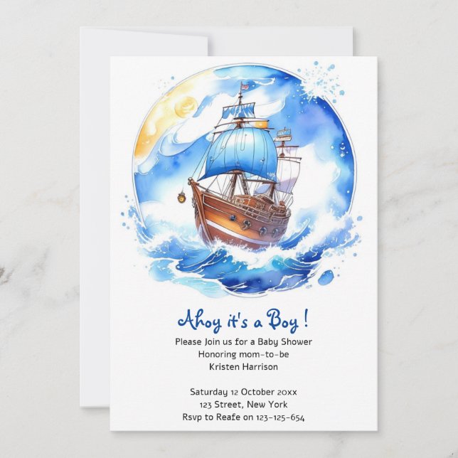 Sailboat Dreams: Nautical Baby Boy Shower Invitation (Front)