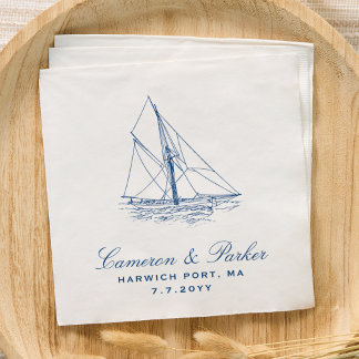 Sailboat Elegant Nautical Navy Blue Wedding Napkin