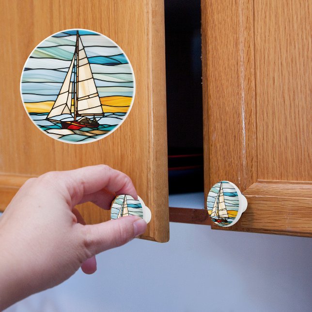 Sailboat Faux Stained Glass  Ceramic Knob (Creator Uploaded)