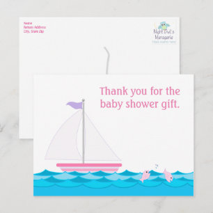 Sailboat Girl Baby Shower Thank You Postcard