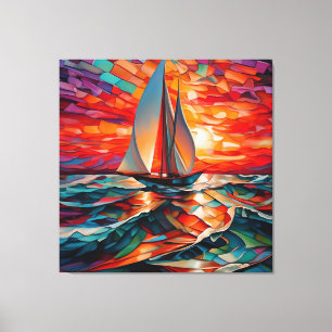 Sailboat gliding across a wavy sea canvas print