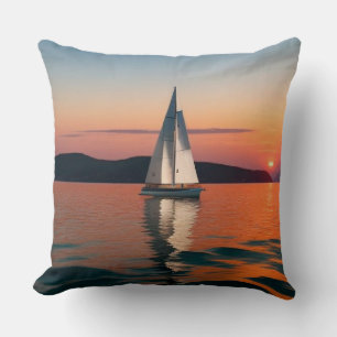 Sailboat Gliding on Calm Waters Throw Pillow