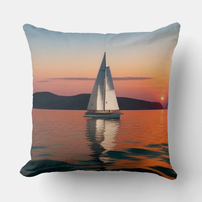 Sailboat Gliding on Calm Waters Throw Pillow (Front)