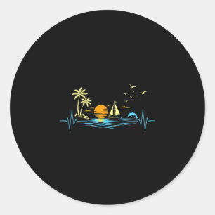 Sailboat heartbeat with palm trees and sunset tank classic round sticker