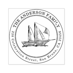 Sailboat Illustration Family Name & Return Address Rubber Stamp