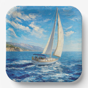 Sailboat Impasto Painting Paper Plate