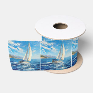Sailboat Impasto Painting  Satin Ribbon