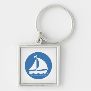 Sailboat in a Blue Circle Keychain