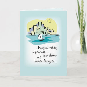 Sailboat in Front of City, Birthday Card