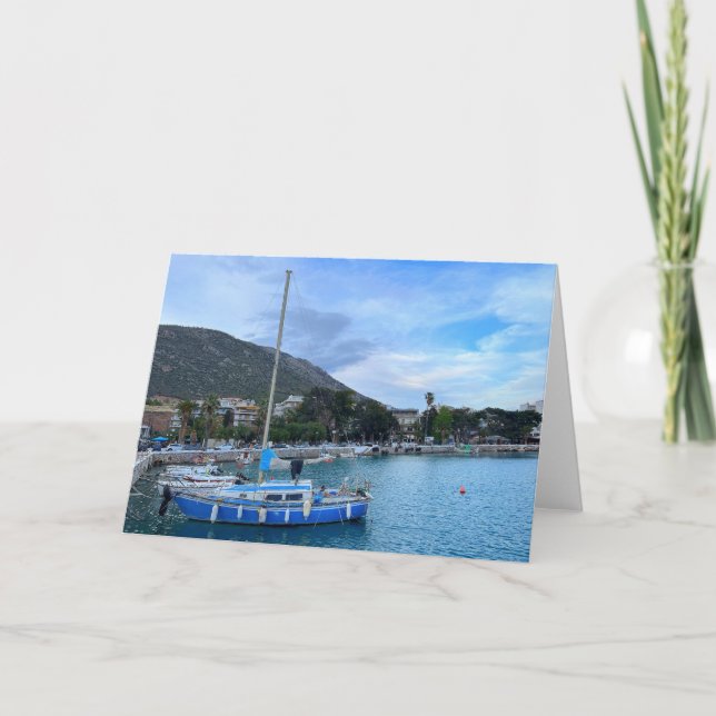 Sailboat In Harbour Corinth Greece  Card (Front)