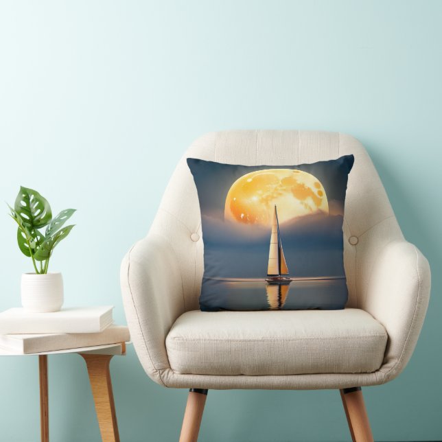 Sailboat In Moonlight Throw Pillow (Chair)