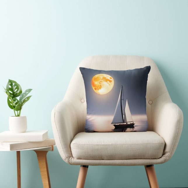 Sailboat In Moonlight Throw Pillow (Chair)