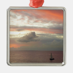 Sailboat in Sunset Beautiful Pink Seascape Metal Ornament