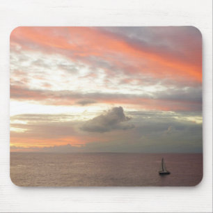 Sailboat in Sunset Beautiful Pink Seascape Mouse Pad