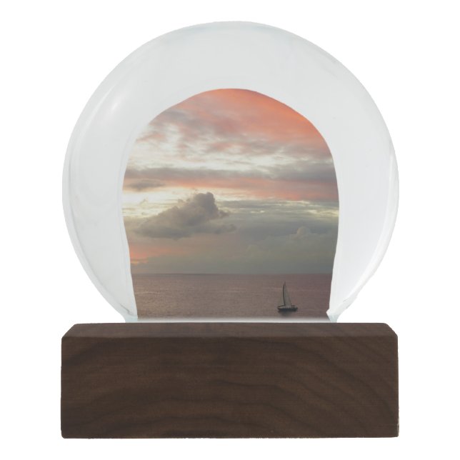 Sailboat in Sunset Beautiful Pink Seascape Snow Globe (Front)