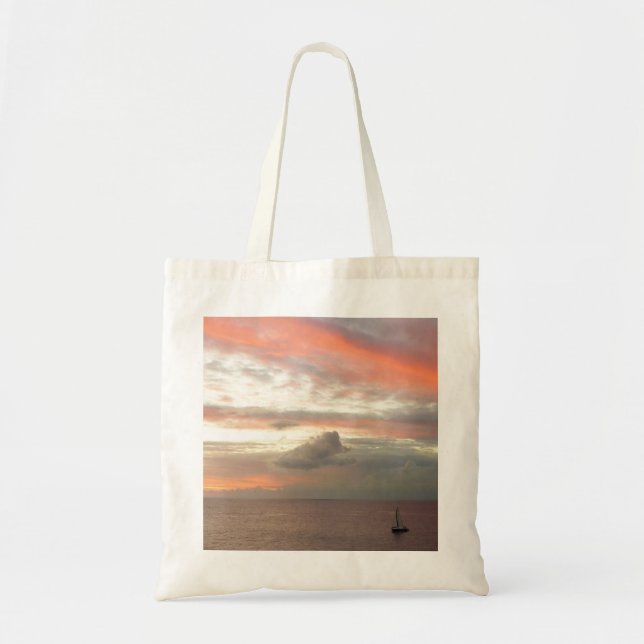 Sailboat in Sunset Beautiful Pink Seascape Tote Bag (Front)