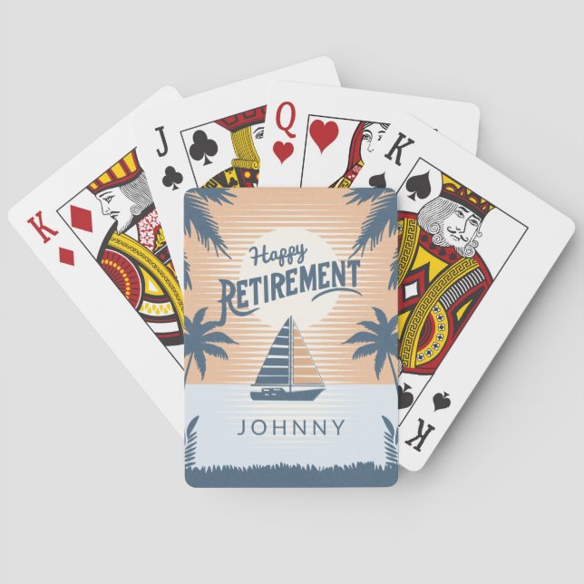 Sailboat in sunset retirement playing cards (Back)