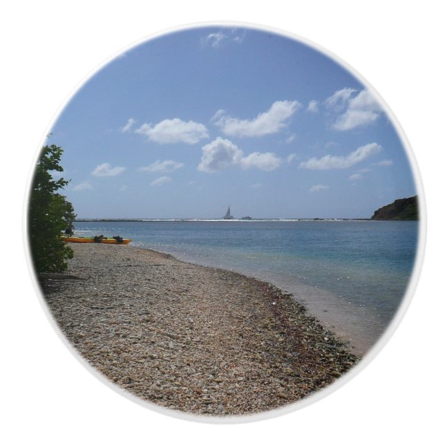 Sailboat in the Distance at St. Thomas Ceramic Knob (Front)