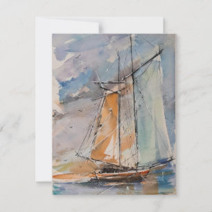 Sailboat In Watercolors Holiday Card