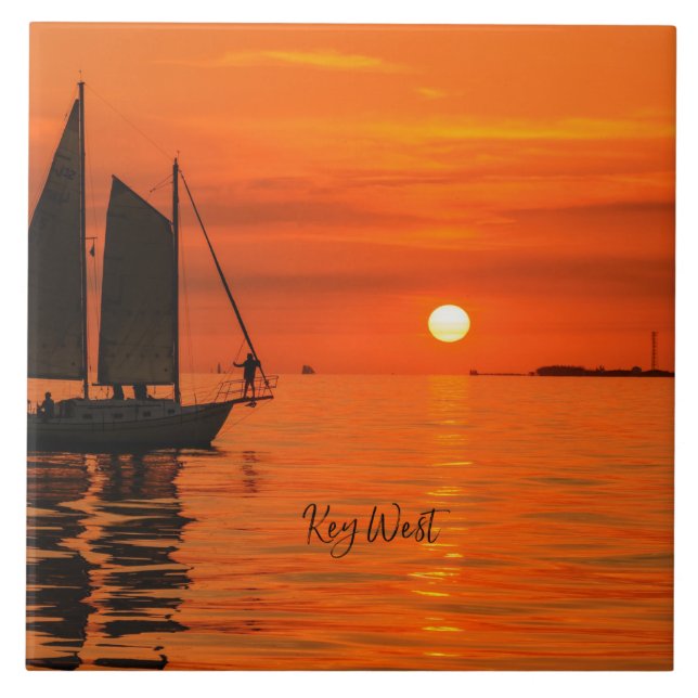 Sailboat, Key West, Florida at Sunset, Tile (Front)