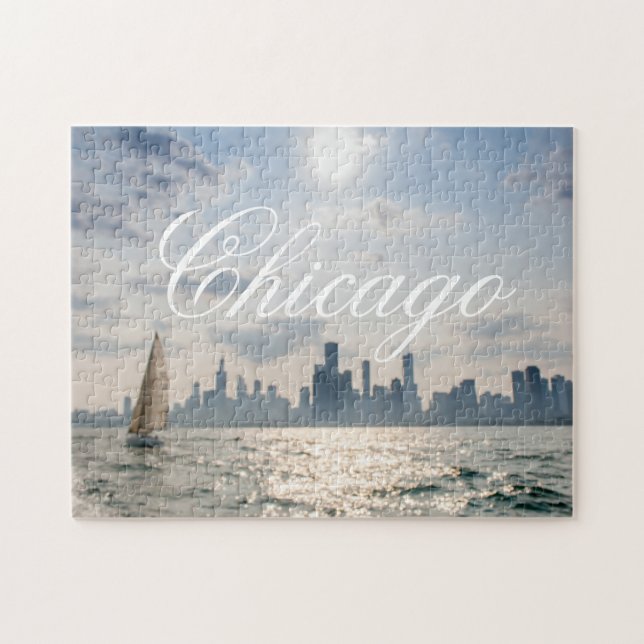 Sailboat Lake Michigan Chicago Jigsaw Puzzle (Horizontal)