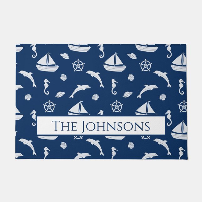 Sailboat & Marine Life Pattern Doormat (Front)